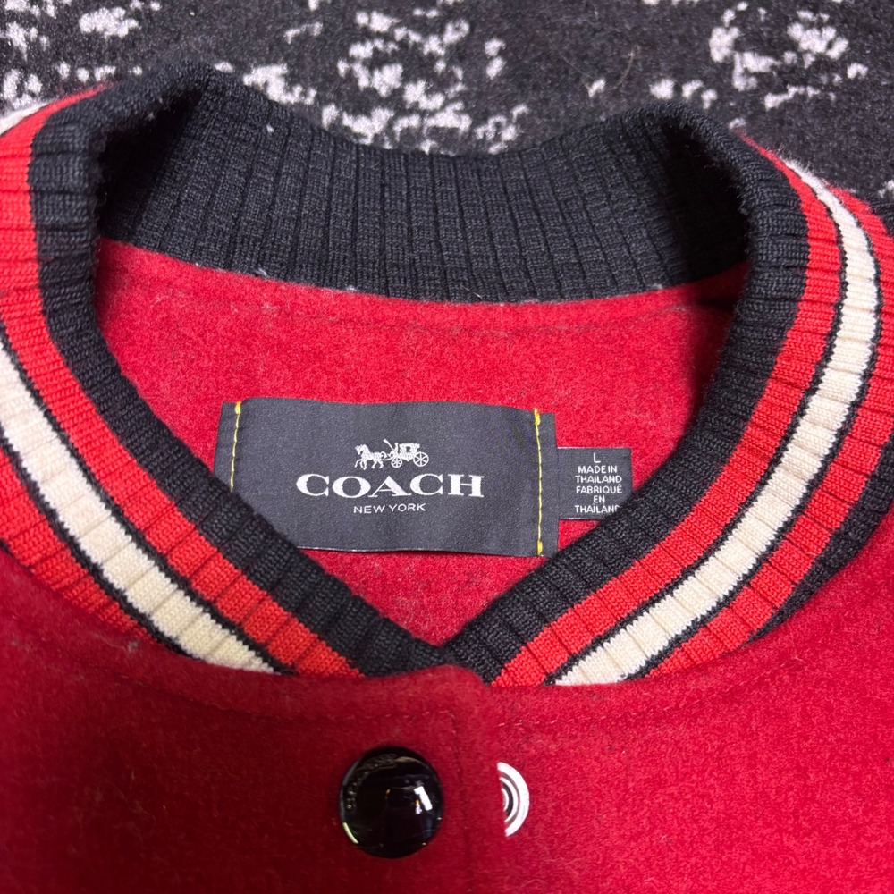 Coach New York Mens Wool Leather Varsity Jacket Red F34122 L - Picture 4 of 8